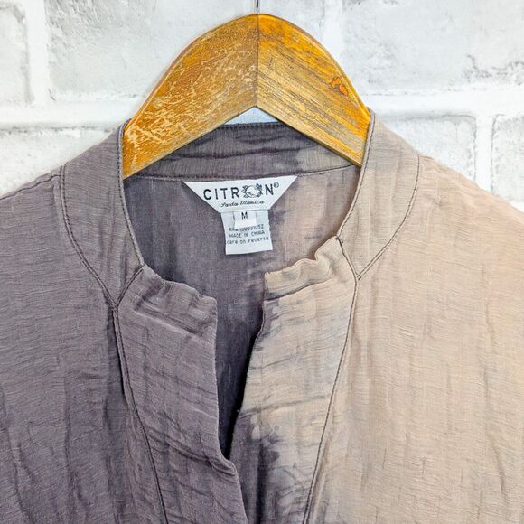 CITRON Santa Monica Women's Linen Silk dip Dye tunic Blouse Gray Beige sz Medium - Picture 2 of 8